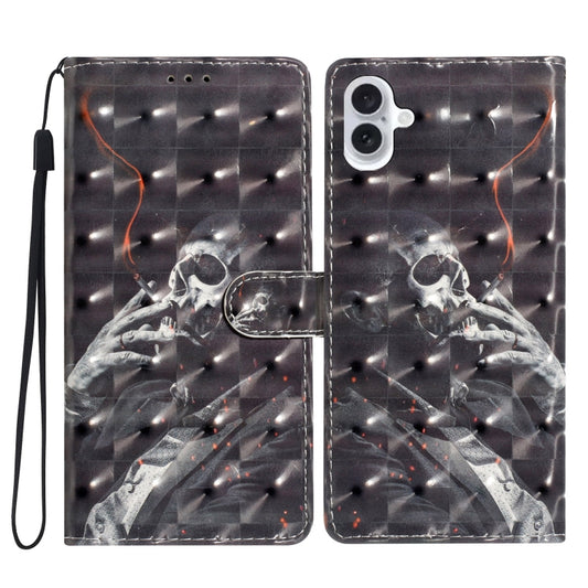 For iPhone 16 Plus 3D Pattern Leather Phone Case(Skull) - iPhone 16 Plus Cases by buy2fix | Online Shopping UK | buy2fix