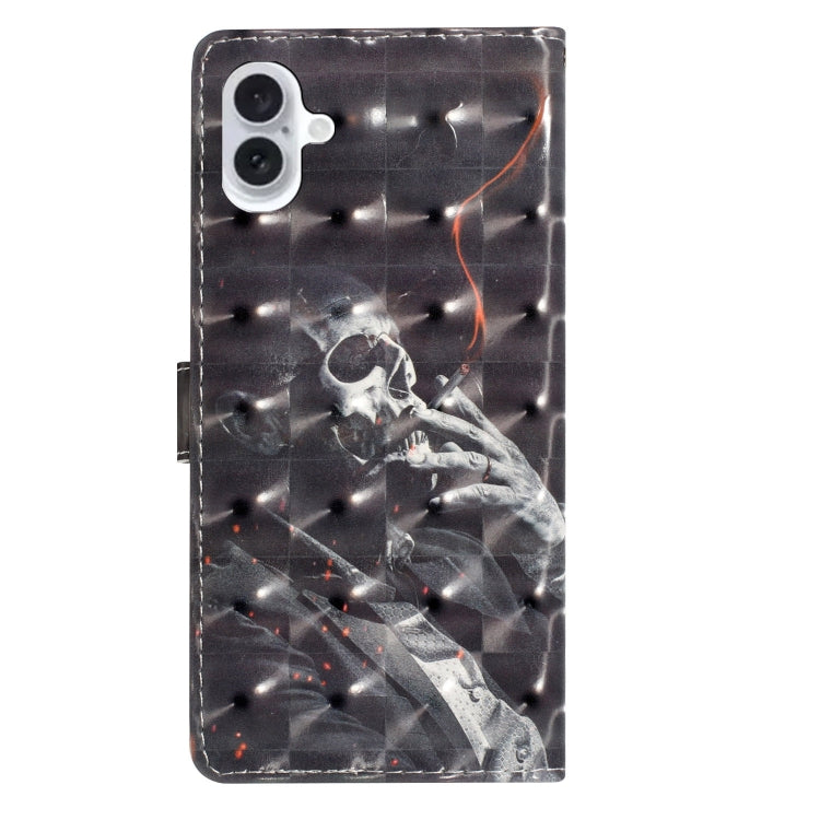 For iPhone 16 Plus 3D Pattern Leather Phone Case(Skull) by buy2fix