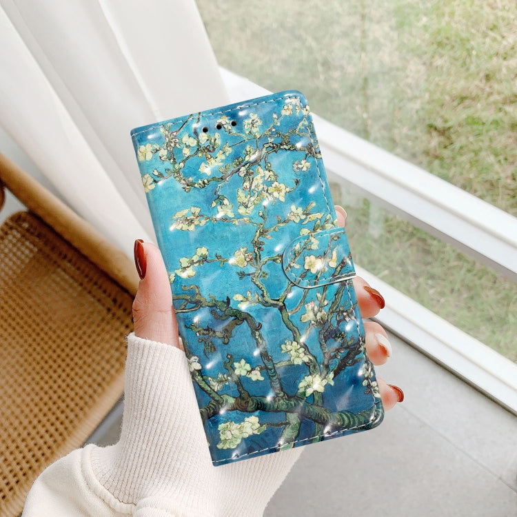 For iPhone 16 Plus 3D Pattern Leather Phone Case(Blue Base Apricot Flower) - iPhone 16 Plus Cases by buy2fix | Online Shopping UK | buy2fix