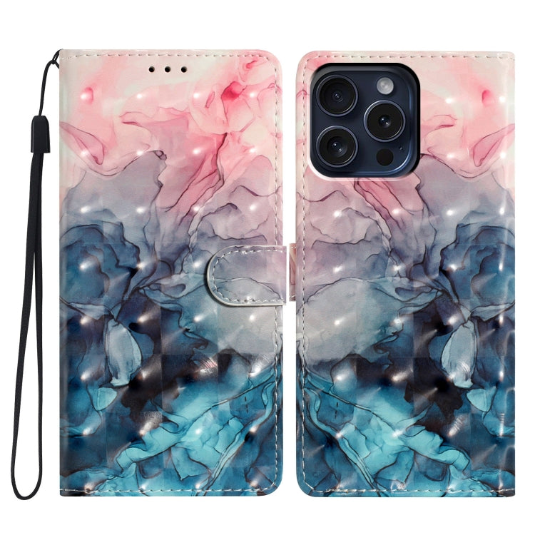 For iPhone 16 Pro 3D Pattern Leather Phone Case(3D Pink Blue Marble) by buy2fix
