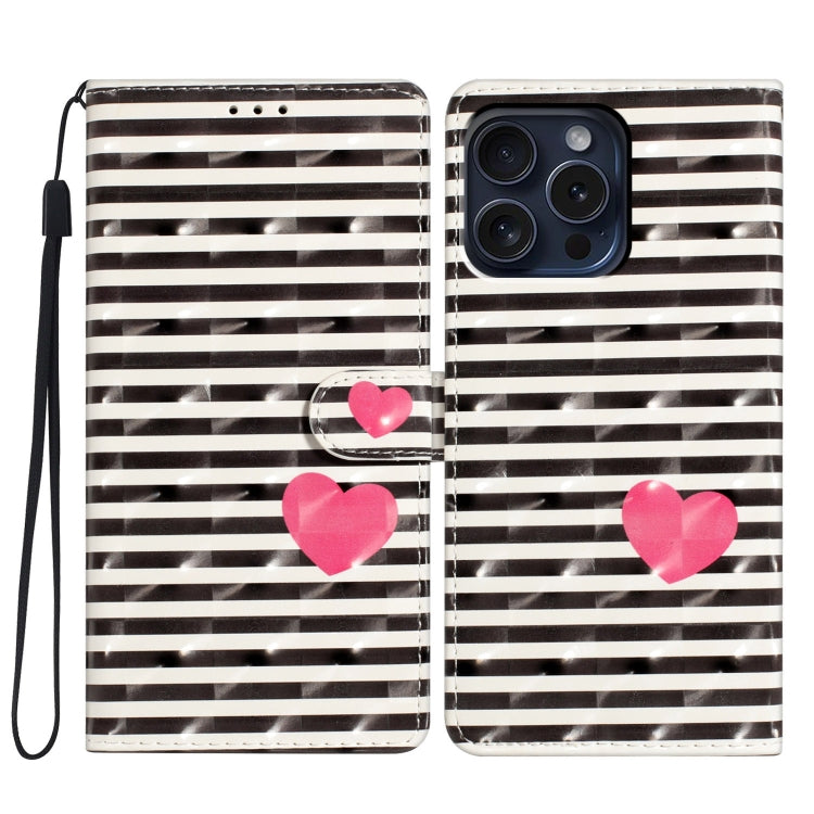 For iPhone 16 Pro 3D Pattern Leather Phone Case(Striped Heart) by buy2fix