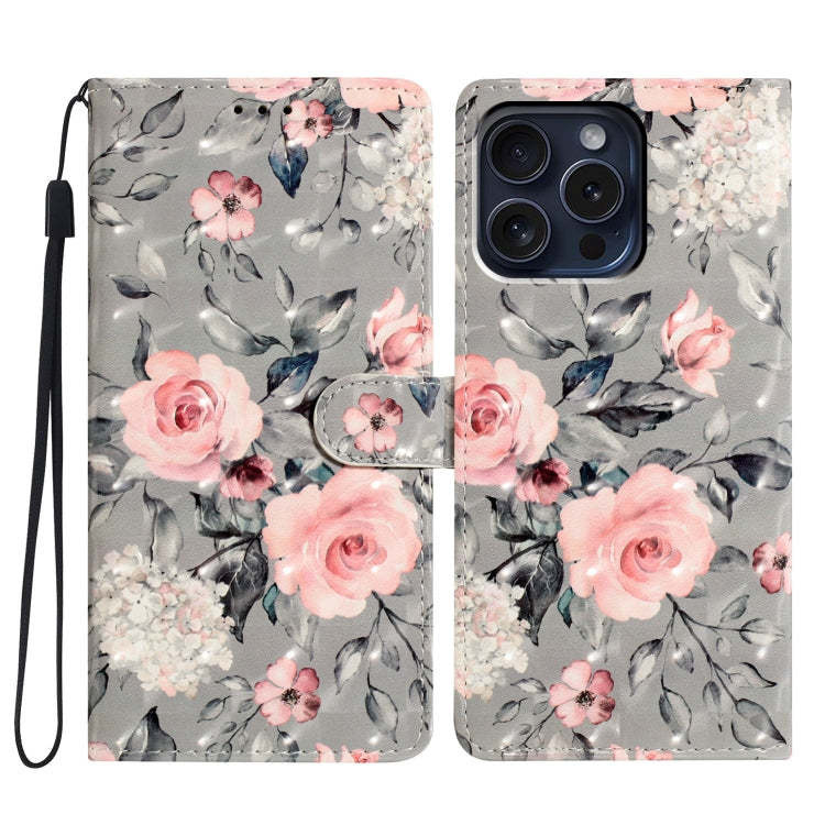 For iPhone 16 Pro 3D Pattern Leather Phone Case(Gray Base Flower) by buy2fix
