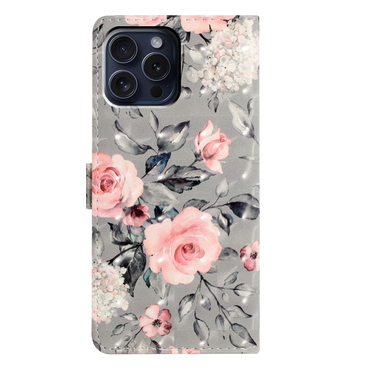 For iPhone 16 Pro 3D Pattern Leather Phone Case(Gray Base Flower) by buy2fix
