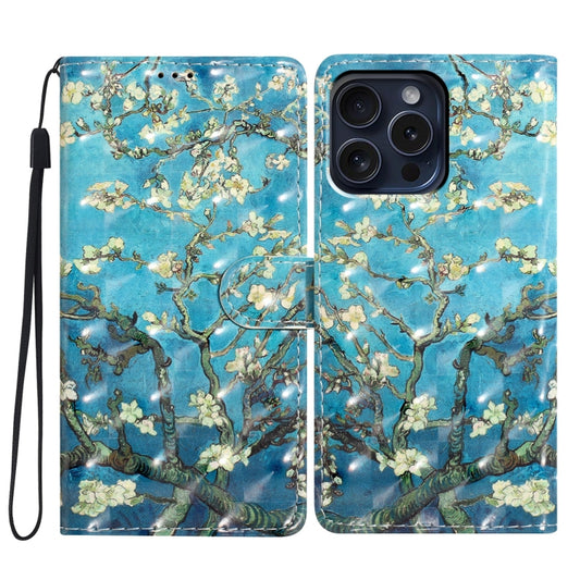 For iPhone 16 Pro 3D Pattern Leather Phone Case(Blue Base Apricot Flower) by buy2fix