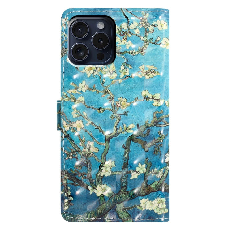 For iPhone 16 Pro 3D Pattern Leather Phone Case(Blue Base Apricot Flower) - iPhone 16 Pro Cases by buy2fix | Online Shopping UK | buy2fix