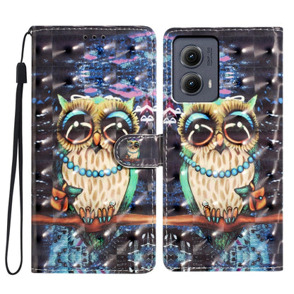 For Motorola Edge 2024 3D Pattern Leather Phone Case(Big-eyed owl) - Motorola Cases by buy2fix | Online Shopping UK | buy2fix