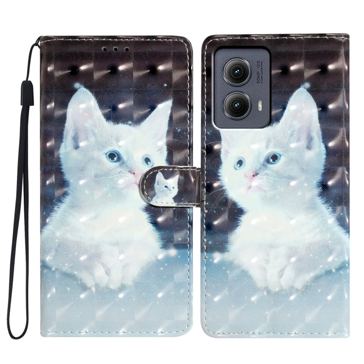 For Motorola Edge 2024 3D Pattern Leather Phone Case(White Cat) - Motorola Cases by buy2fix | Online Shopping UK | buy2fix