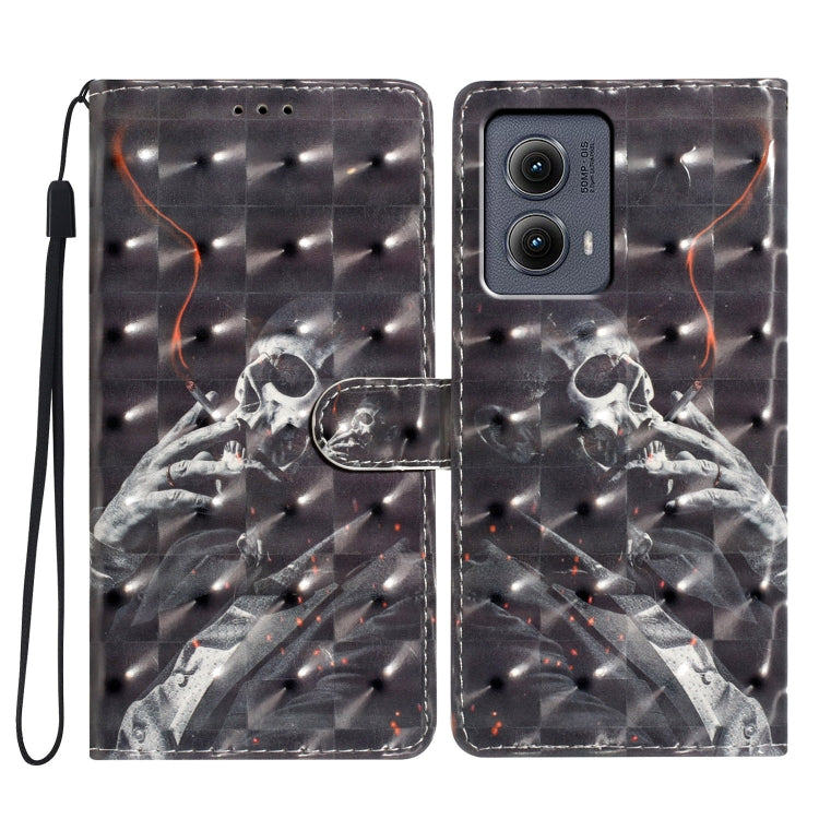 For Motorola Edge 2024 3D Pattern Leather Phone Case(Skull) - Motorola Cases by buy2fix | Online Shopping UK | buy2fix