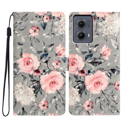 For Motorola Edge 2024 3D Pattern Leather Phone Case(Gray Base Flower) - Motorola Cases by buy2fix | Online Shopping UK | buy2fix