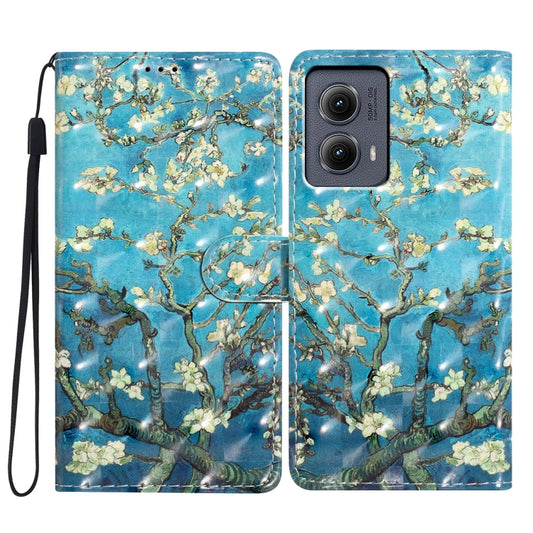 For Motorola Edge 2024 3D Pattern Leather Phone Case(Blue Base Apricot Flower) - Motorola Cases by buy2fix | Online Shopping UK | buy2fix