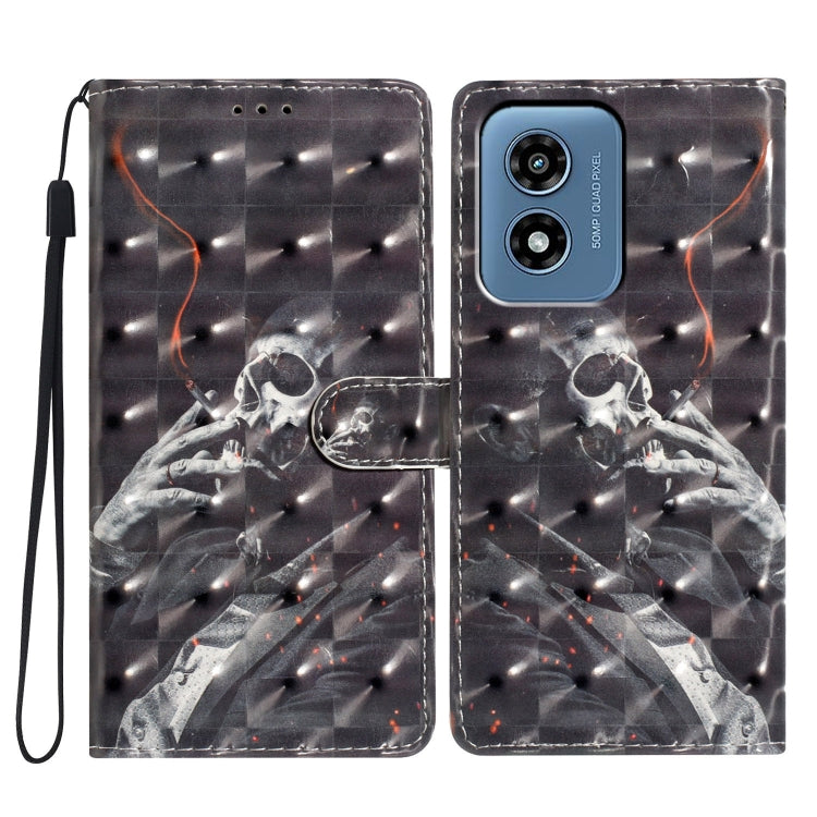 For Motorola Moto G Play 2024 3D Pattern Leather Phone Case(Skull) - Motorola Cases by buy2fix | Online Shopping UK | buy2fix