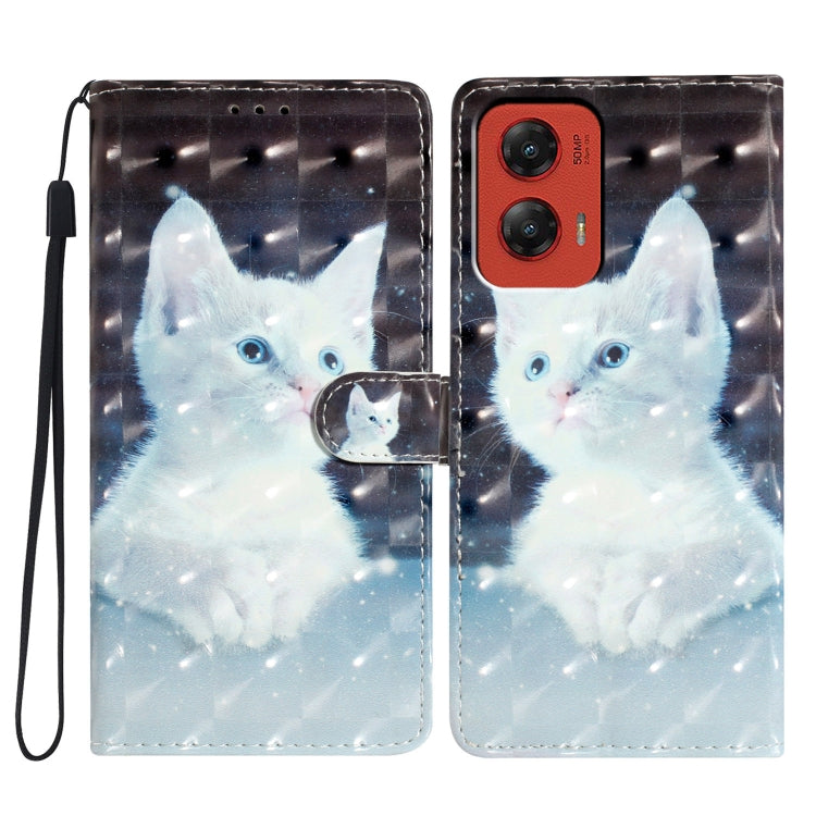 For Motorola Moto G Stylus 5G 2024 3D Pattern Leather Phone Case(White Cat) - Motorola Cases by buy2fix | Online Shopping UK | buy2fix