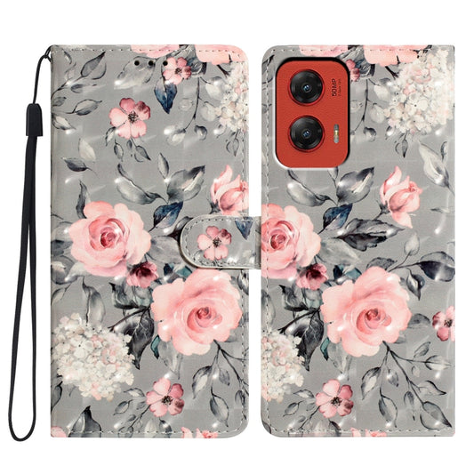 For Motorola Moto G Stylus 5G 2024 3D Pattern Leather Phone Case(Gray Base Flower) - Motorola Cases by buy2fix | Online Shopping UK | buy2fix