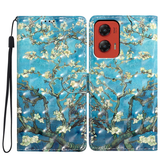 For Motorola Moto G Stylus 5G 2024 3D Pattern Leather Phone Case(Blue Base Apricot Flower) - Motorola Cases by buy2fix | Online Shopping UK | buy2fix