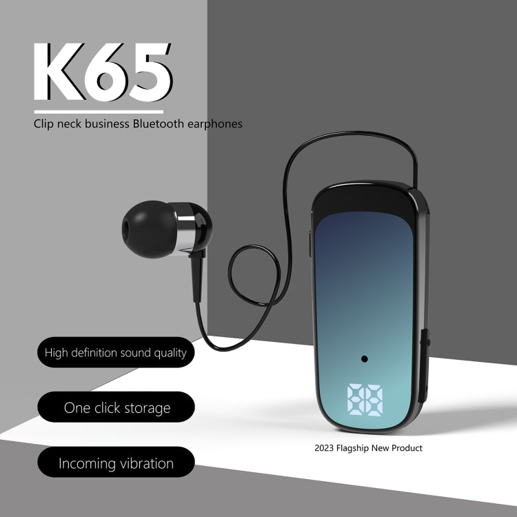 K65 Business Lavalier Retractable Cable Bluetooth Earphone(Blue) - Bluetooth Earphone by buy2fix | Online Shopping UK | buy2fix