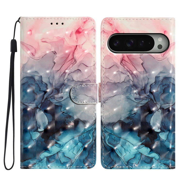 For Google Pixel 9 / 9 Pro 3D Pattern Leather Phone Case(3D Pink Blue Marble) - Google Cases by buy2fix | Online Shopping UK | buy2fix