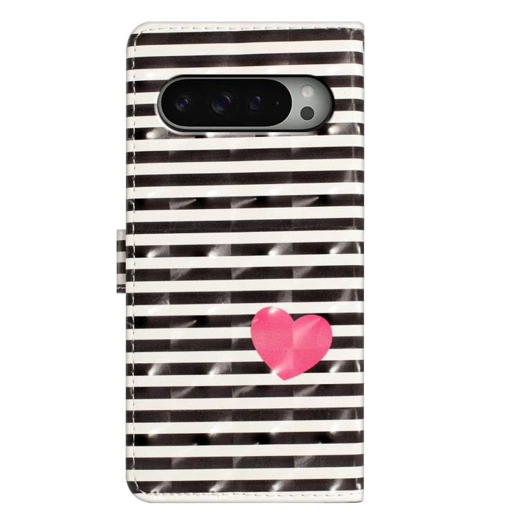 For Google Pixel 9 / 9 Pro 3D Pattern Leather Phone Case(Striped Heart) - Google Cases by buy2fix | Online Shopping UK | buy2fix