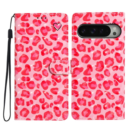 For Google Pixel 9 Pro XL 3D Pattern Leather Phone Case(Pink Leopard Print) - Google Cases by buy2fix | Online Shopping UK | buy2fix