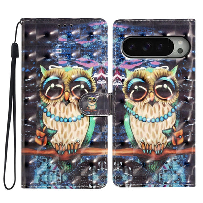 For Google Pixel 9 Pro XL 3D Pattern Leather Phone Case(Big-eyed owl) by buy2fix