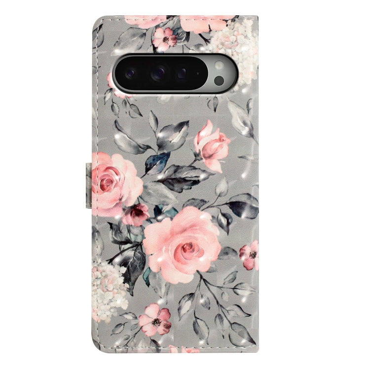 For Google Pixel 9 Pro XL 3D Pattern Leather Phone Case(Gray Base Flower) - Google Cases by buy2fix | Online Shopping UK | buy2fix