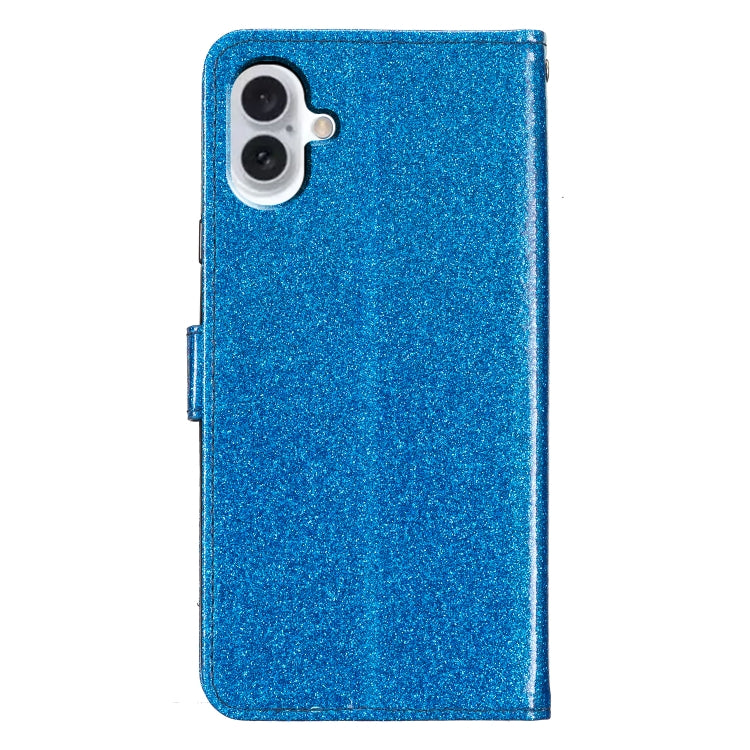 For iPhone 16 Plus Glitter Powder Flip Leather Phone Case(Blue) - iPhone 16 Plus Cases by buy2fix | Online Shopping UK | buy2fix