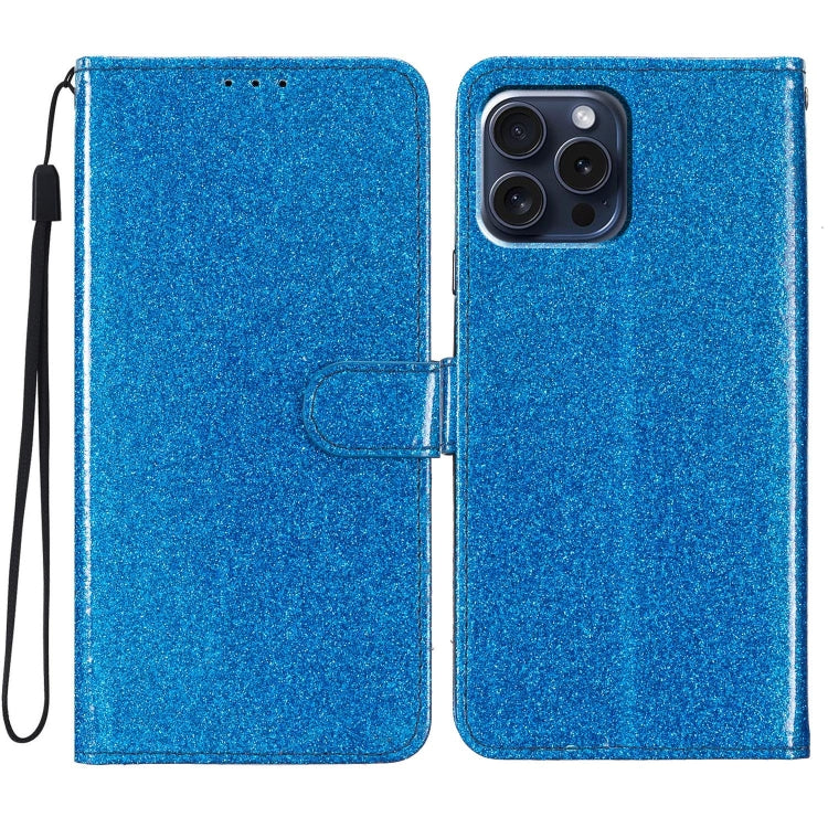 For iPhone 16 Pro Glitter Powder Flip Leather Phone Case(Blue) - iPhone 16 Pro Cases by buy2fix | Online Shopping UK | buy2fix