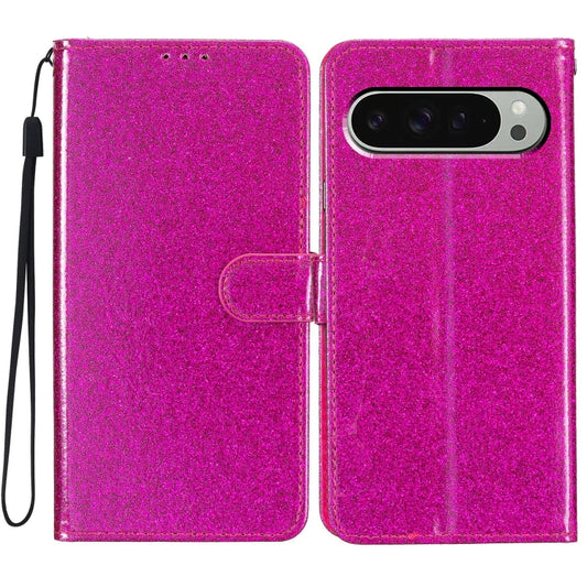 For Google Pixel 9 / 9 Pro Glitter Powder Flip Leather Phone Case(Rose Red) by buy2fix