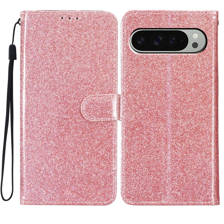 For Google Pixel 9 / 9 Pro Glitter Powder Flip Leather Phone Case(Rose Gold) by buy2fix