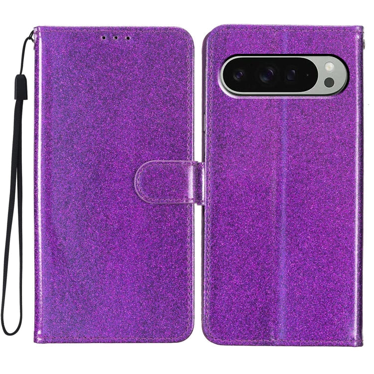 For Google Pixel 9 / 9 Pro Glitter Powder Flip Leather Phone Case(Purple) - Google Cases by buy2fix | Online Shopping UK | buy2fix