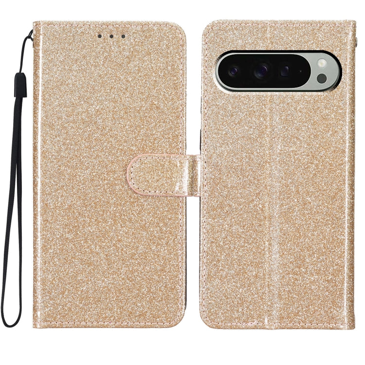 For Google Pixel 9 Pro XL Glitter Powder Flip Leather Phone Case(Gold) by buy2fix