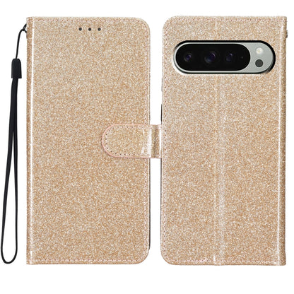 For Google Pixel 9 Pro XL Glitter Powder Flip Leather Phone Case(Gold) by buy2fix