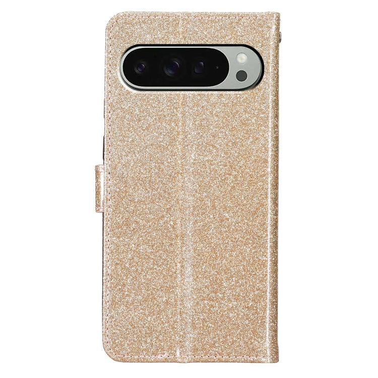 For Google Pixel 9 Pro XL Glitter Powder Flip Leather Phone Case(Gold) by buy2fix