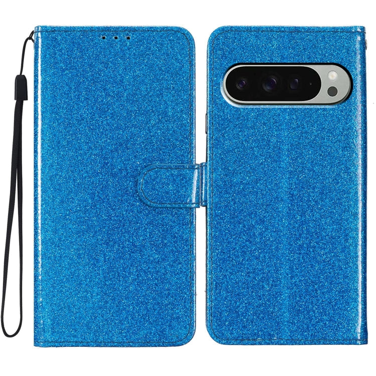 For Google Pixel 9 Pro XL Glitter Powder Flip Leather Phone Case(Blue) - Google Cases by buy2fix | Online Shopping UK | buy2fix