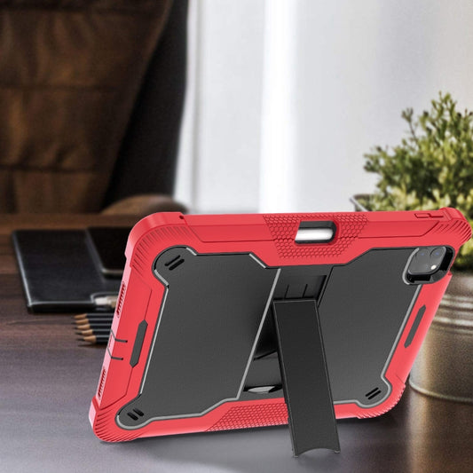 For iPad Pro 11 2025 / 2024 Shockproof Silicone Hybrid PC Tablet Case with Holder(Black + Red) by buy2fix