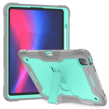 For iPad Pro 13 2025 / 2024 Shockproof Silicone Hybrid PC Tablet Case with Holder(Mint Green + Grey) by buy2fix