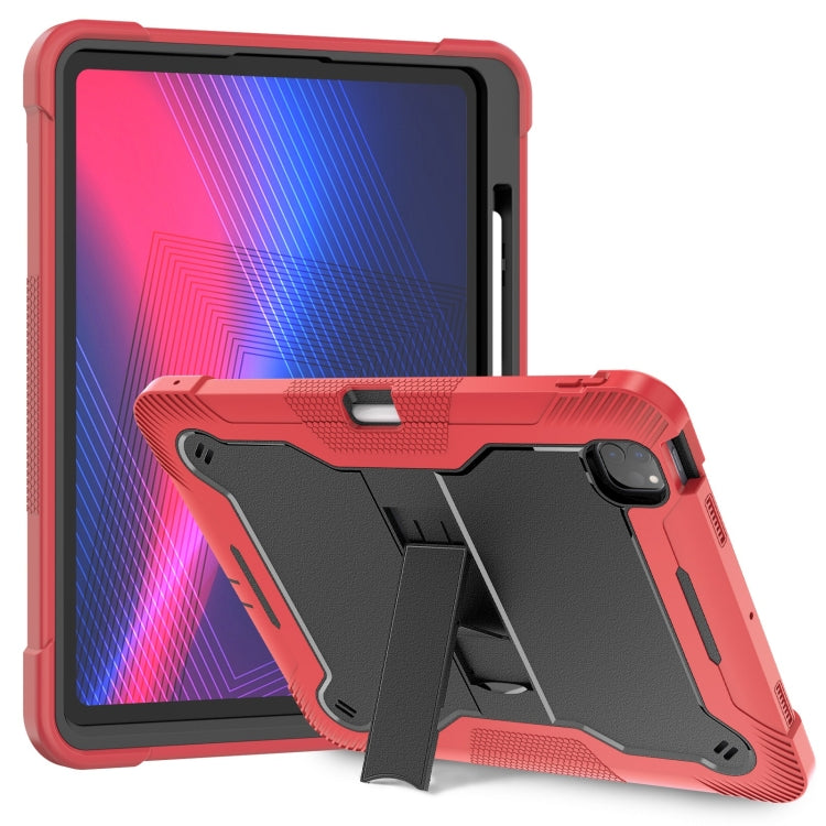 For iPad Pro 13 2025 / 2024 Shockproof Silicone Hybrid PC Tablet Case with Holder(Black + Red) by buy2fix