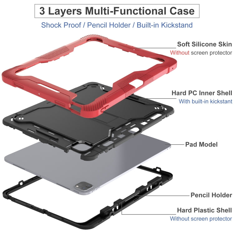For iPad Pro 13 2025 / 2024 Shockproof Silicone Hybrid PC Tablet Case with Holder(Black + Red) by buy2fix