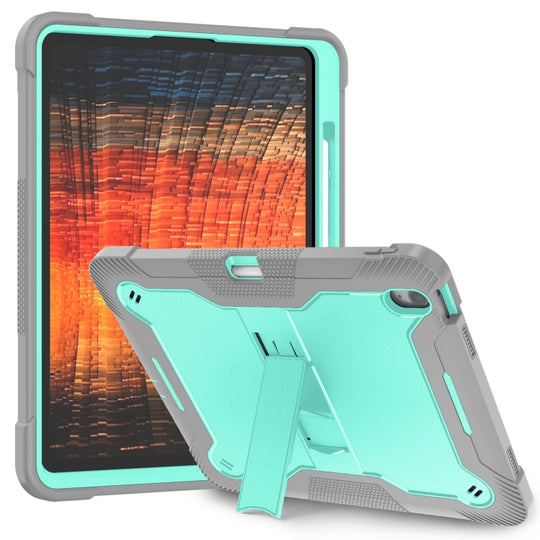 For iPad Air 13 2026 / 2025 / 2024 Shockproof Silicone Hybrid PC Tablet Case with Holder(Mint Green + Grey)