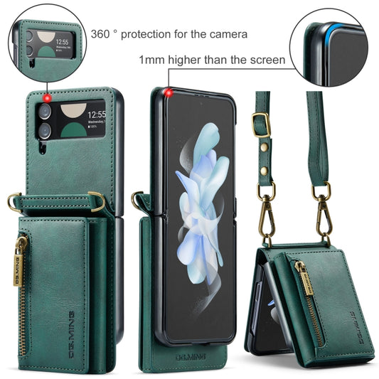 For Samsung Galaxy Z Flip4 5G DG.MING M5 Series Zip RFID Multi Card Detachable Leather Phone Case with Long Lanyard(Green) by DG.MING