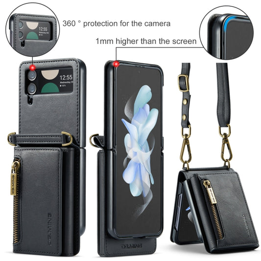 For Samsung Galaxy Z Flip3 5G DG.MING M5 Series Zip RFID Multi Card Detachable Leather Phone Case with Long Lanyard(Black) by DG.MING