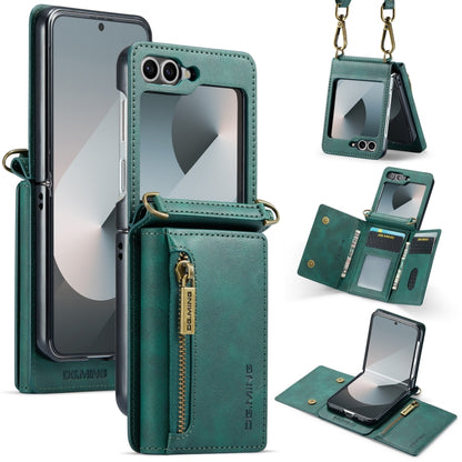 For Samsung Galaxy Z Flip6 DG.MING M5 Series Zip RFID Multi Card Detachable Leather Phone Case with Long Lanyard(Green) - Galaxy Z Flip6 5G Cases by DG.MING | Online Shopping UK | buy2fix