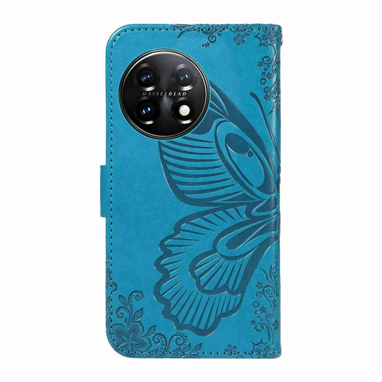 For OnePlus 11 5G Swallowtail Butterfly Embossed Leather Phone Case(Blue) - OnePlus Cases by buy2fix | Online Shopping UK | buy2fix