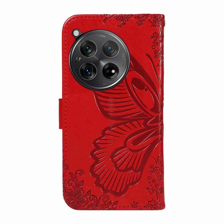 For OnePlus 12 Swallowtail Butterfly Embossed Leather Phone Case(Red) - OnePlus Cases by buy2fix | Online Shopping UK | buy2fix