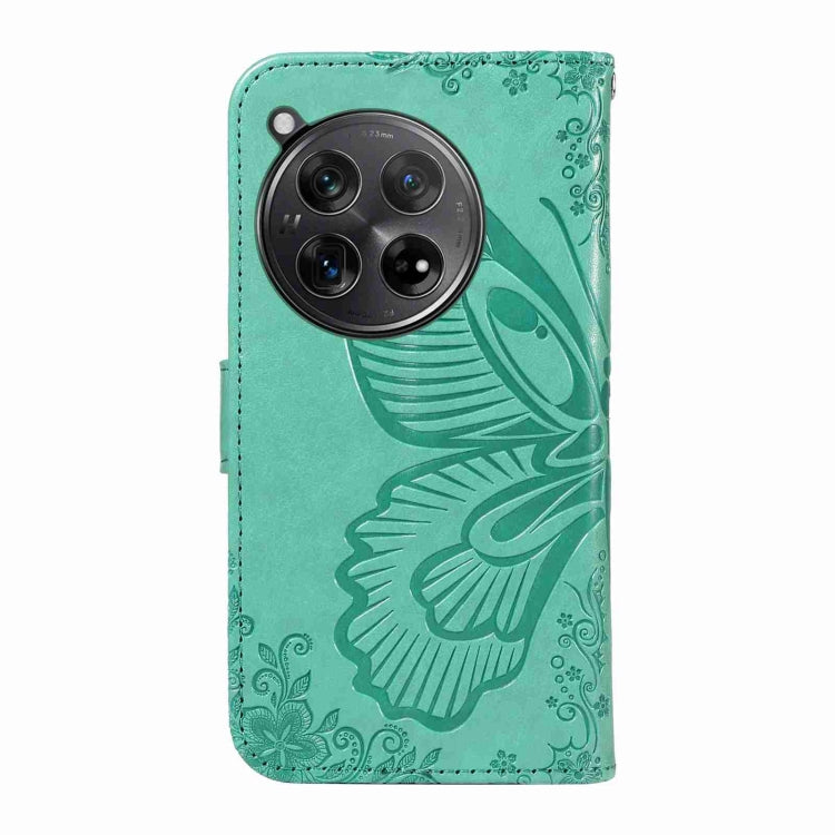 For OnePlus 12 Swallowtail Butterfly Embossed Leather Phone Case(Green) by buy2fix
