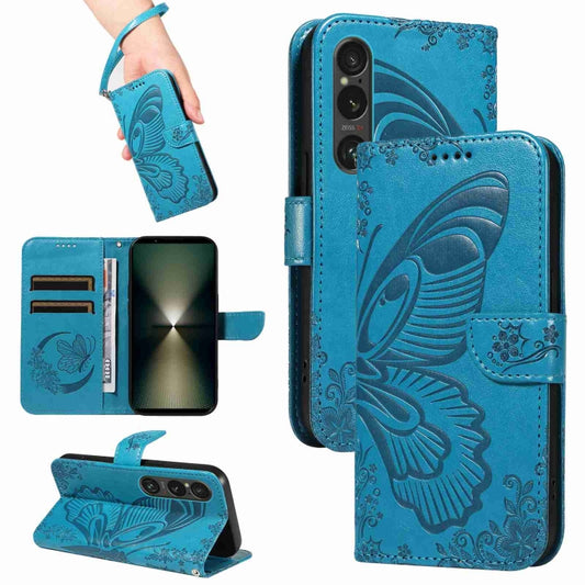 For Sony Xperia 1 VI 2024 Swallowtail Butterfly Embossed Leather Phone Case(Blue) - Sony Cases by buy2fix | Online Shopping UK | buy2fix