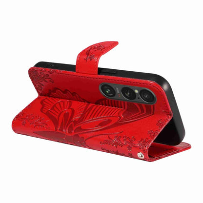 For Sony Xperia 1 VI 2024 Swallowtail Butterfly Embossed Leather Phone Case(Red) - Sony Cases by buy2fix | Online Shopping UK | buy2fix