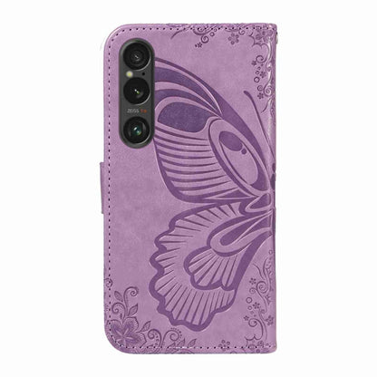 For Sony Xperia 1 VI 2024 Swallowtail Butterfly Embossed Leather Phone Case(Purple) - Sony Cases by buy2fix | Online Shopping UK | buy2fix