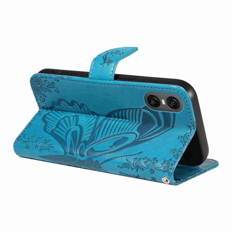 For Sony Xperia 10 VI 2024 Swallowtail Butterfly Embossed Leather Phone Case(Blue) - Sony Cases by buy2fix | Online Shopping UK | buy2fix