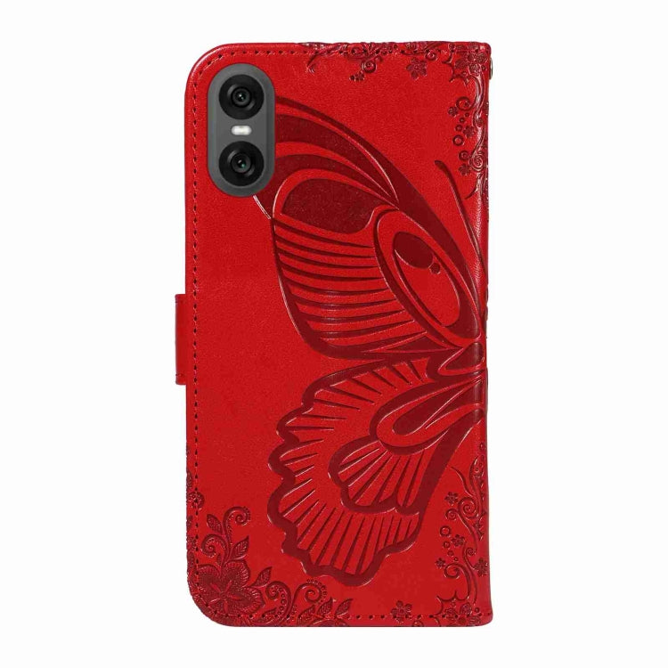 For Sony Xperia 10 VI 2024 Swallowtail Butterfly Embossed Leather Phone Case(Red) - Sony Cases by buy2fix | Online Shopping UK | buy2fix