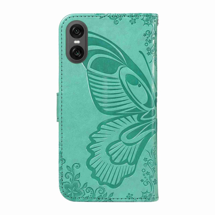 For Sony Xperia 10 VI 2024 Swallowtail Butterfly Embossed Leather Phone Case(Green) - Sony Cases by buy2fix | Online Shopping UK | buy2fix